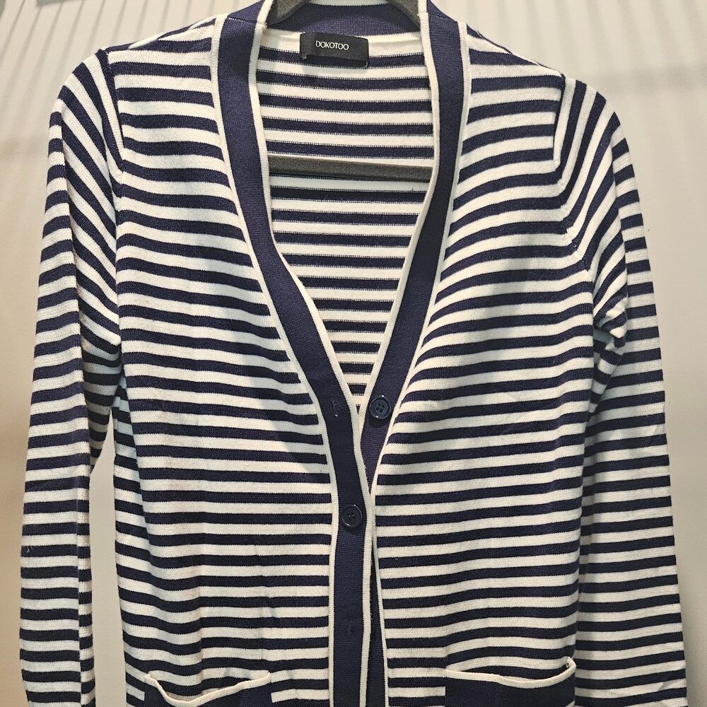 Navy and White Striped Cardigan